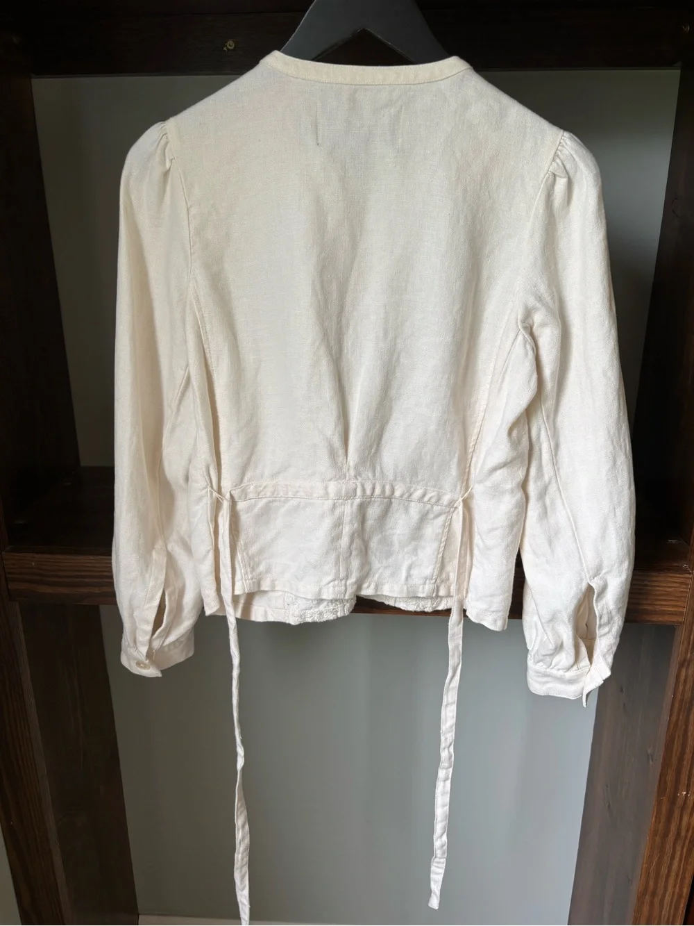 J.Crew Cream Embroidered Button-Front Tie-Waist Jacket